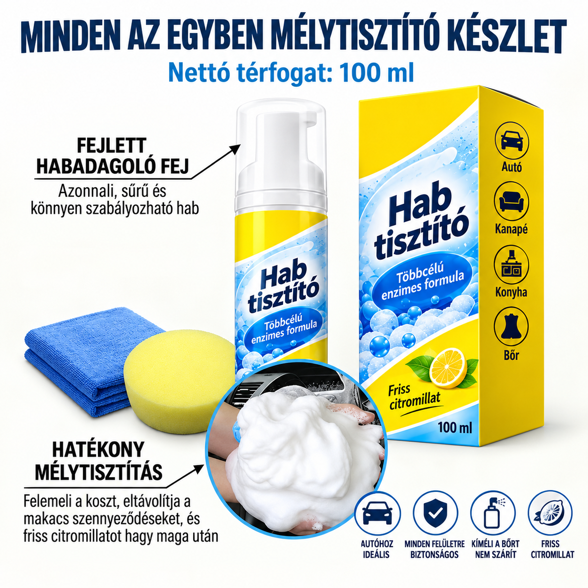 【Csak ma 80% KEDVEZMÉNY】Creawel®🔥4 az 1-ben univerzális enzimes habtisztító|Konyhához, autóbelsőhöz, kanapéhoz és cipőhöz – egy flakon mindenre