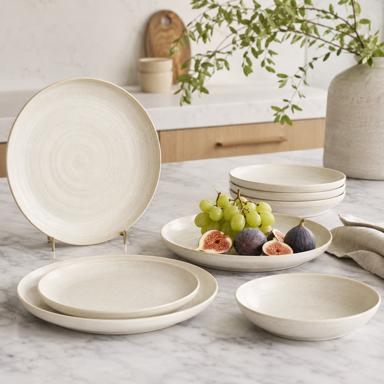 Cream Speckled Swirl Stoneware Plates Set