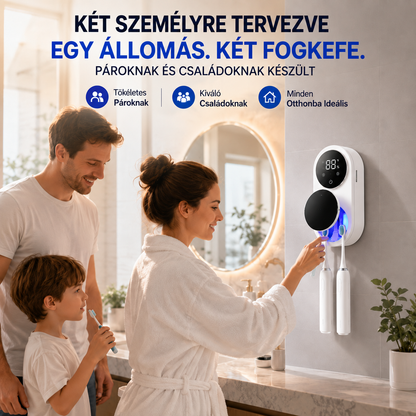 BILLHOL® WaveSense Érintésmentes, Fejlett Kétfogkefés UV-Fertőtlenítő és Szárító Állomás Automatikus Szenzoros Fedéllel