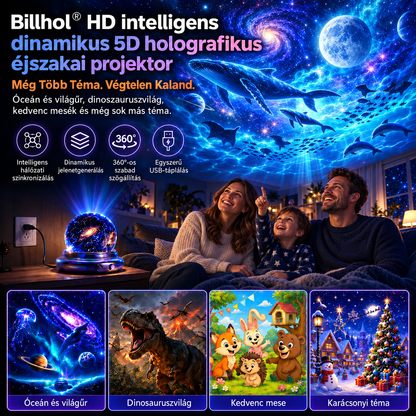 BILLHOL®1️⃣ Új Generációs 5D Holografikus Projektor – 30+ Dinamikus Jelenet A Tökéletes Hangulatért
