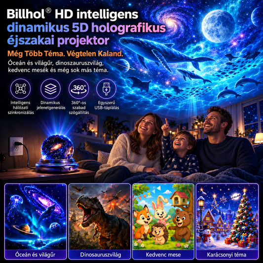 BILLHOL®2️⃣ Új Generációs 5D Holografikus Projektor – 30+ Dinamikus Jelenet A Tökéletes Hangulatért