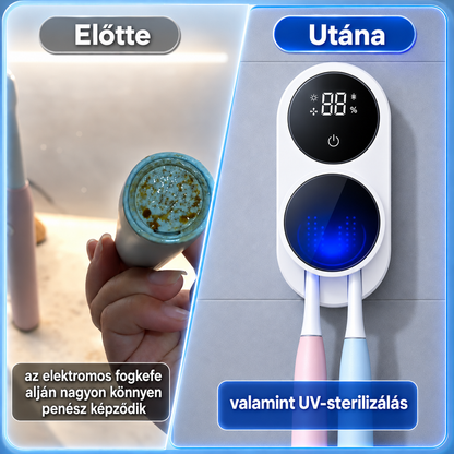BILLHOL® WaveSense Érintésmentes, Fejlett Kétfogkefés UV-Fertőtlenítő és Szárító Állomás Automatikus Szenzoros Fedéllel