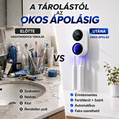 BILLHOL® WaveSense Érintésmentes, Fejlett Kétfogkefés UV-Fertőtlenítő és Szárító Állomás Automatikus Szenzoros Fedéllel