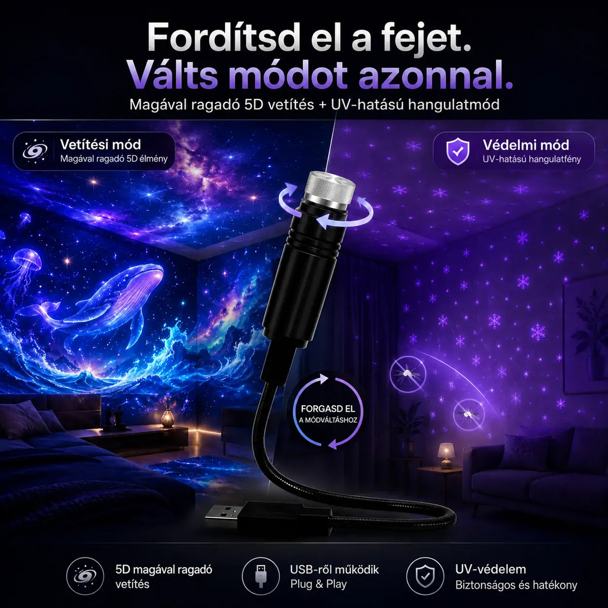 Billhol® ⚡HD Intelligens Dinamikus 5D Holografikus Éjszakai Fényprojektor