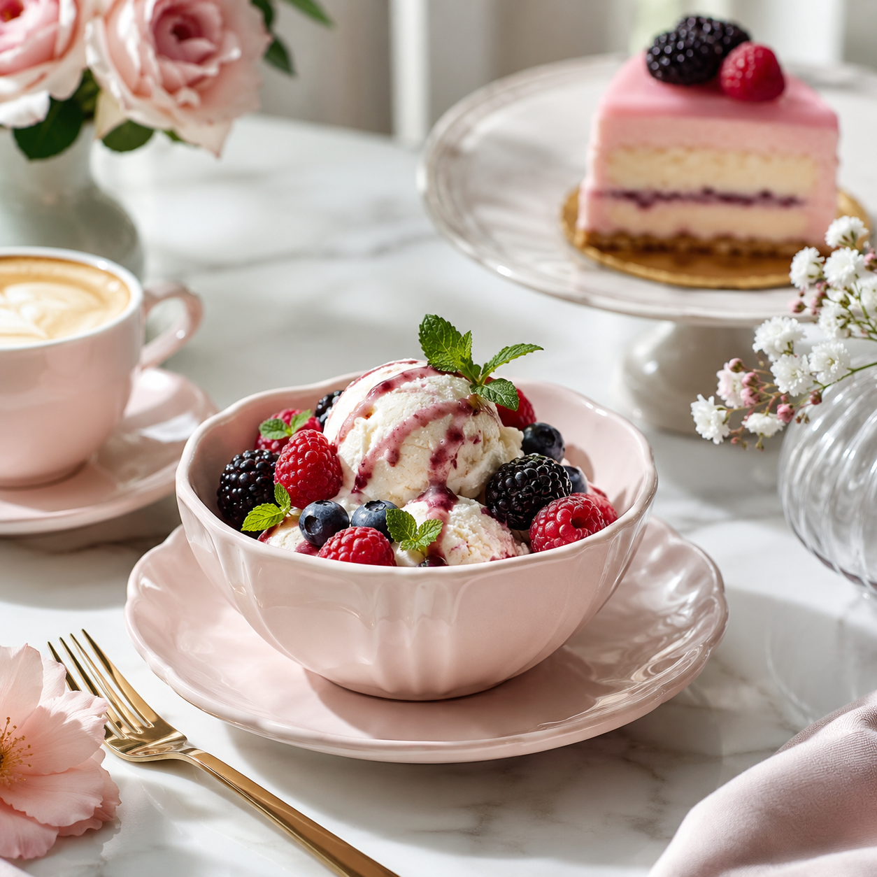 Light Pink Embossed Petal Ceramic Dessert Bowl