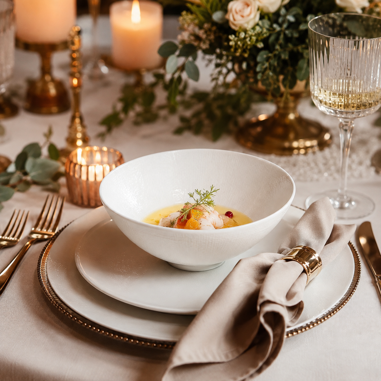 White Embossed Textured Ceramic Soup Bowl
