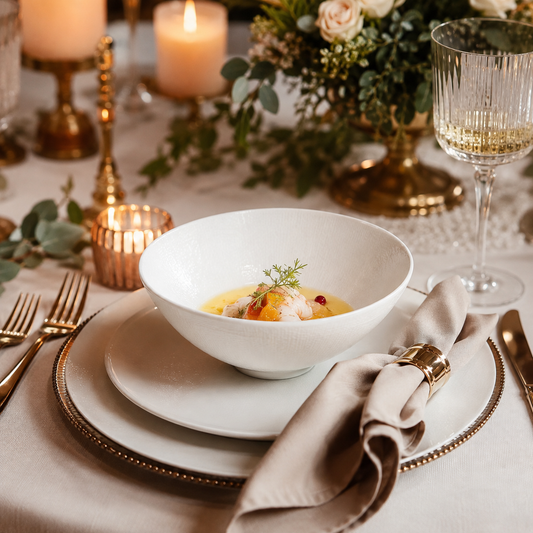 White Embossed Textured Ceramic Soup Bowl