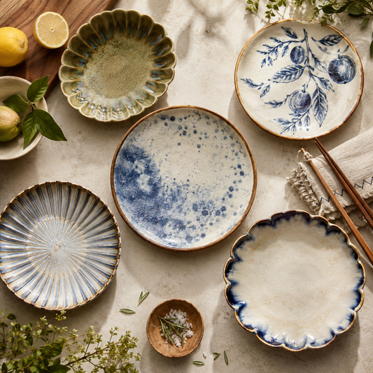 Blue Splatter Speckled Reactive Glaze Ceramic Plate